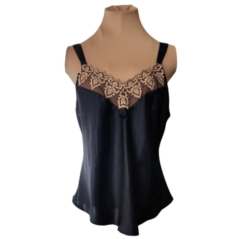 Secret Treasures Black Satin Cami and Tan Lace Women's‎ Large